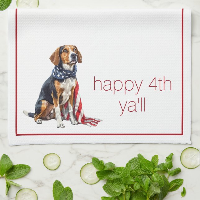 4th July Patriotic Hound Dog Personalised Tea Towel (Folded)