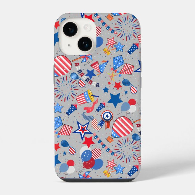 4th July Pattern 04x4 LGrey BG iPhone Case (Back)