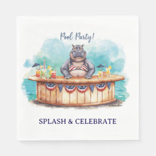 4th July Pool Party with Hippo in Bikini Napkin