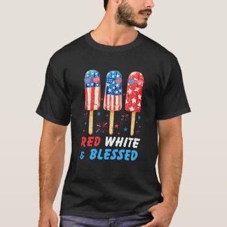 4th July Popsicle,Red White And Blessed,USA T-Shirt
