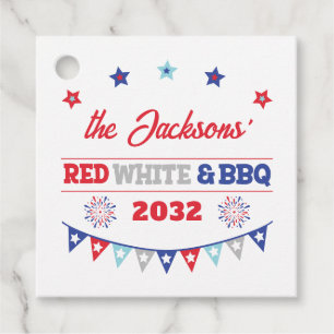 4th july Red white and BBQ family name patriotic Favour Tags