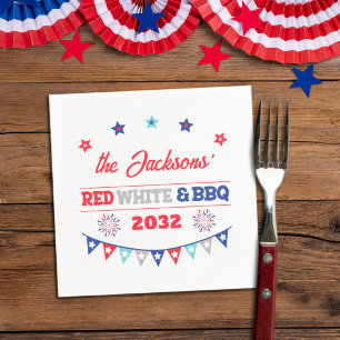 4th july Red white and BBQ family name patriotic Napkin