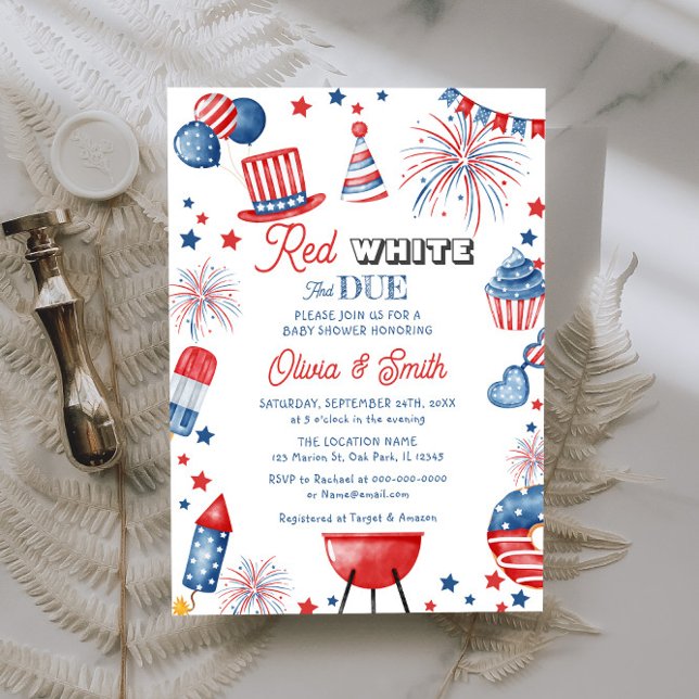 4th July Red White and Due Baby Shower Invitation (Creator Uploaded)