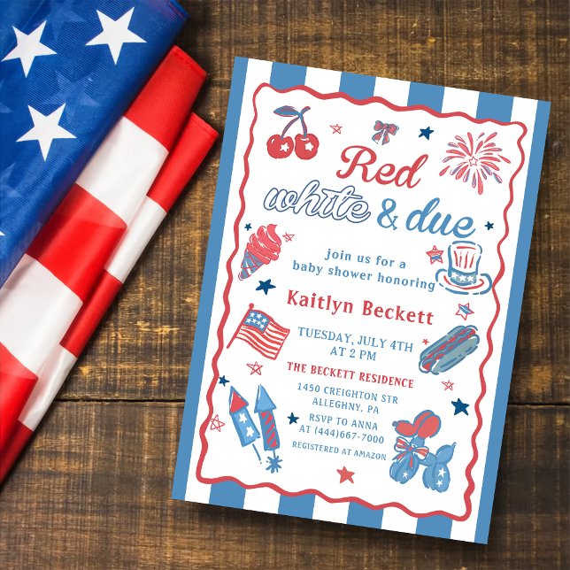 4th July Red White and Due Baby Shower Invitation (Creator Uploaded)