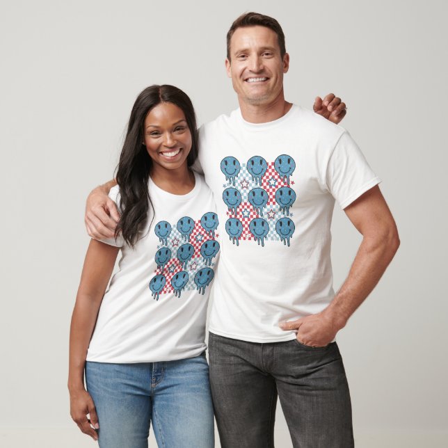 4TH JULY RETRO GROOVY SMILEY FACE TYPOGRAPHY T-Shirt (Unisex)