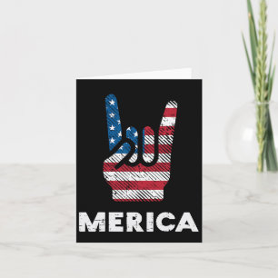 4th July Rock Hand Merica Flag America Rocker Men  Card