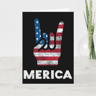 4th July Rock Hand Merica Flag America Rocker Men  Card
