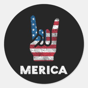 4th July Rock Hand Merica Flag America Rocker Men  Classic Round Sticker