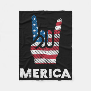 4th July Rock Hand Merica Flag America Rocker Men  Fleece Blanket