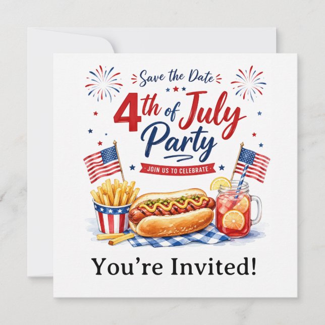  4th July Save the Date  Independence Day party   (Front)
