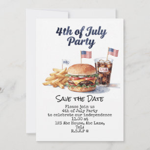  4th July Save the Date  Independence Day party   Invitation