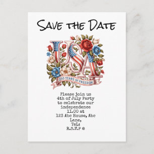  4th July Save the Date  Independence Day party    Postcard