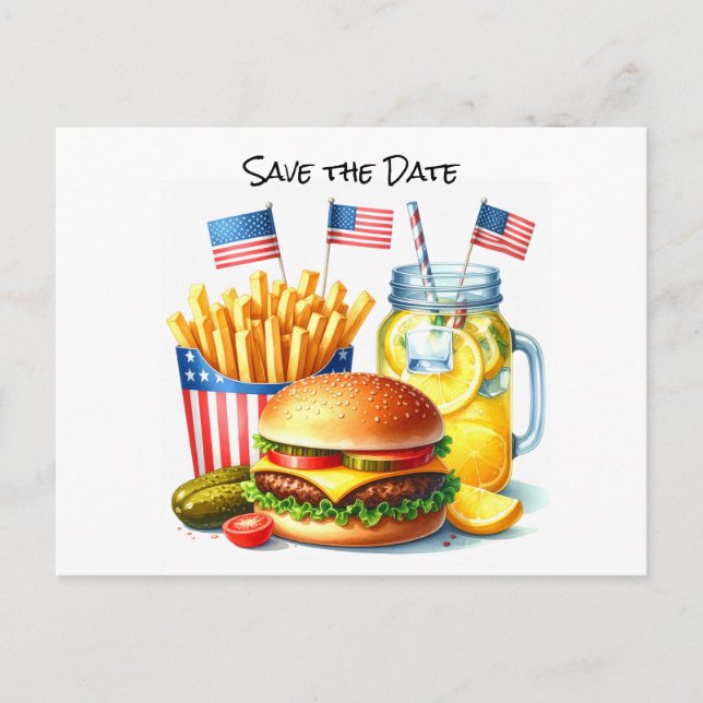 4th July Save the Date  Independence Day party Postcard (Front)