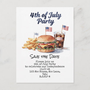  4th July Save the Date  Independence Day party   Postcard
