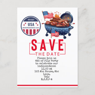  4th July Save the Date  Independence Day party   Postcard