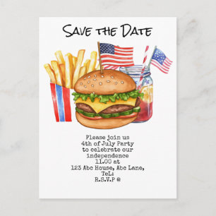 4th July Save the Date Independence Day party Postcard