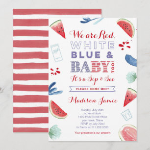 4th July Sip and See invite Cards, Red White Blue