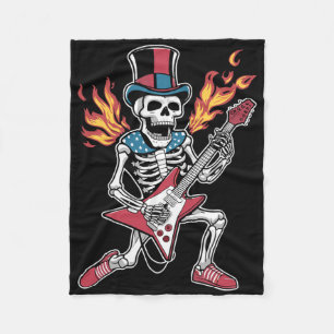 4th July Skeleton Playing Guitar Rock And Roll Usa Fleece Blanket