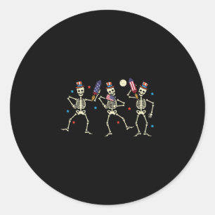 4th July Skeletons Dancing Flag Bones Patriot Men Classic Round Sticker