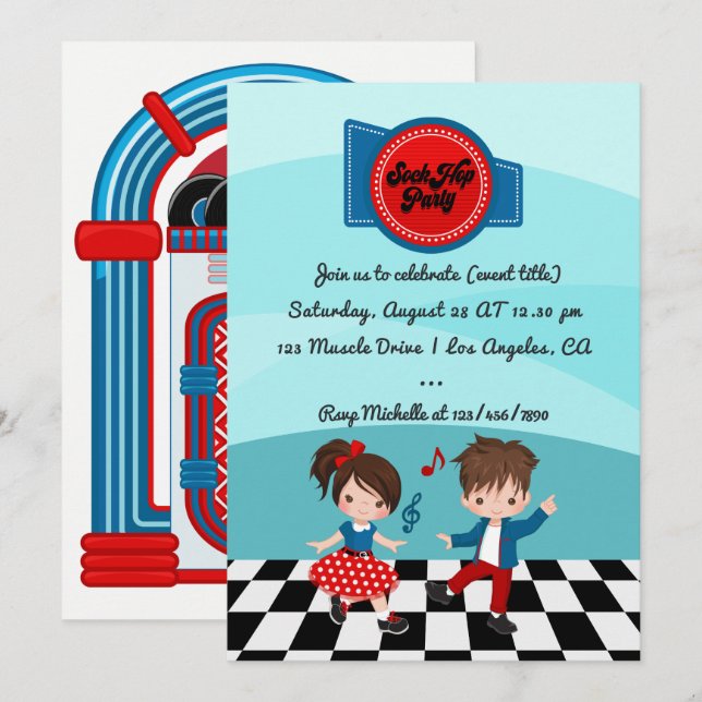 4th July Sock Hop Party Invitation (Front/Back)