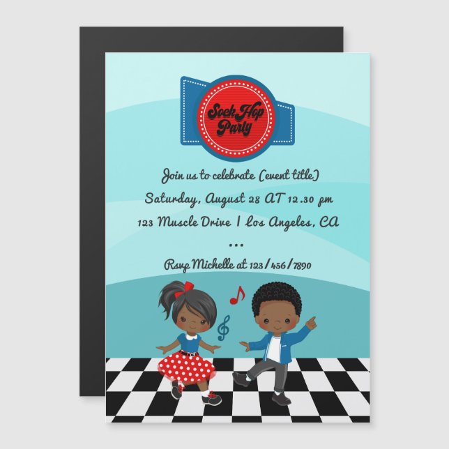 4th July Sock Hop Party Magnetic Invitation (Front/Back)