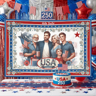 4th July USA 250 Anniversary Floral Family Photo Banner