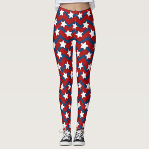 4th July USA Independence Day White Stars Blue Red Leggings