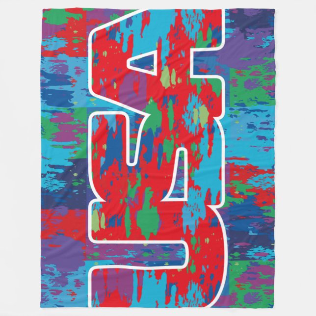 4th July USA simplified text by Masanser Fleece Blanket (Front)