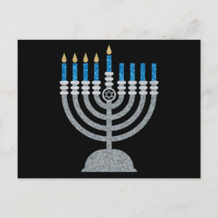 4th Night of Hanukkah Glitter Postcard