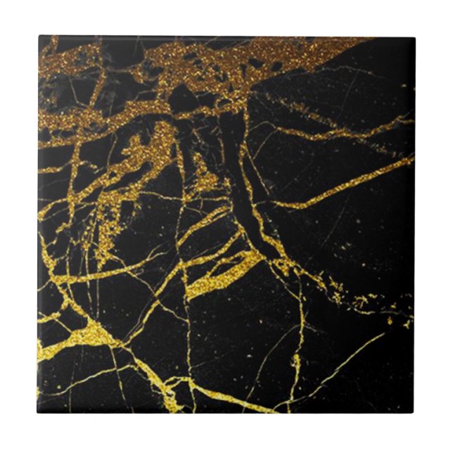 4th of 4 Gold Veined Black Faux Marble 4.5" & 6" Tile (Front)