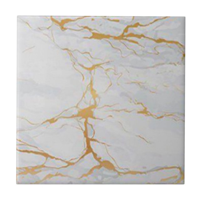 4th of 4 Gold Veined White Faux Marble 4.5" & 6" Tile (Front)