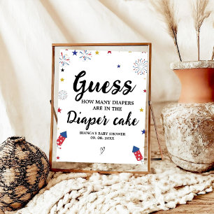 4th of Diaper cake guessing Baby Shower Game  Poster