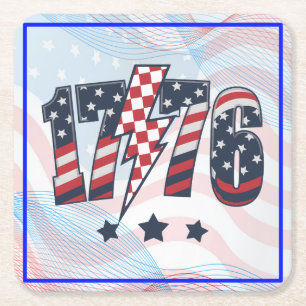 4th of July 1776 Square Paper Coaster