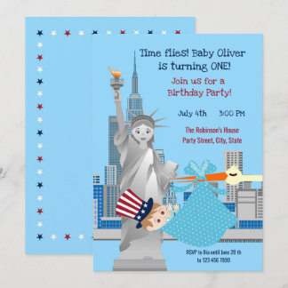4th of July 1st Birthday Boy Party Invitation