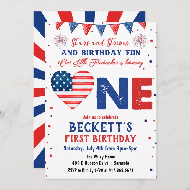 4th of July 1st Birthday Invitation (Front/Back)