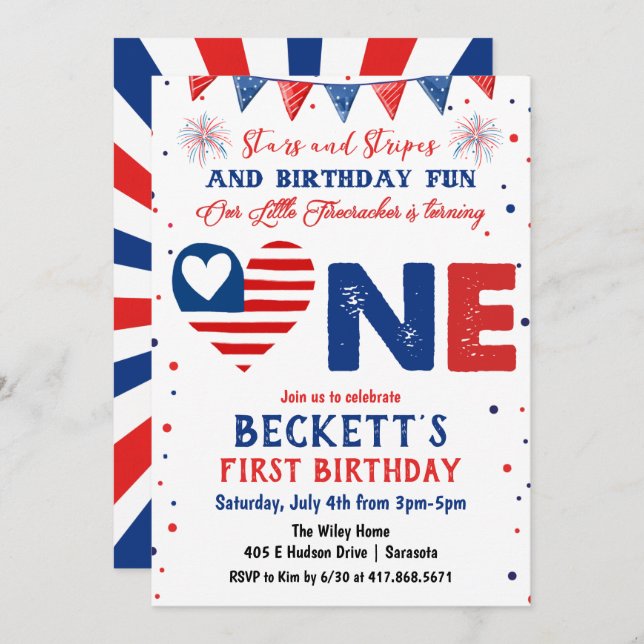 4th of July 1st Birthday Invitation (Front/Back)