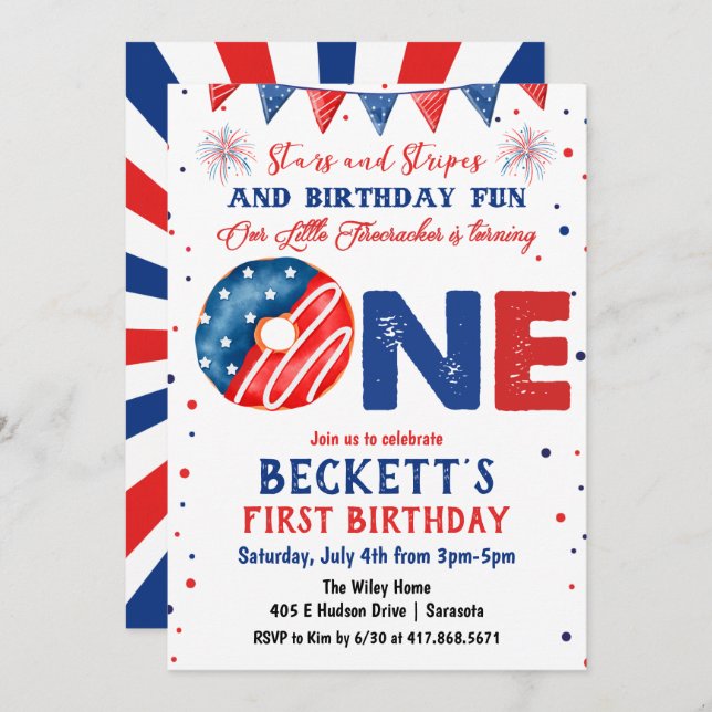 4th of July 1st Birthday Invitation (Front/Back)