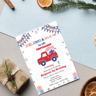 4th of july 1st birthday red & blue  firetracker invitation