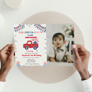 4th of july 1st birthday red & blue  firetracker invitation