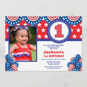 4th of July 1st First Birthday Invitation