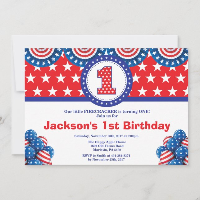 4th of July 1st First Birthday Invitation (Front)