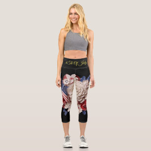 4Th Of July: 3D Patriotic Flowers Capri Leggings