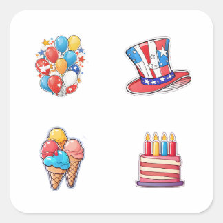 4th of July 4 Pack Stickers