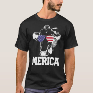 4th Of July 4th Cow American Flag Usa Men Women Re T-Shirt