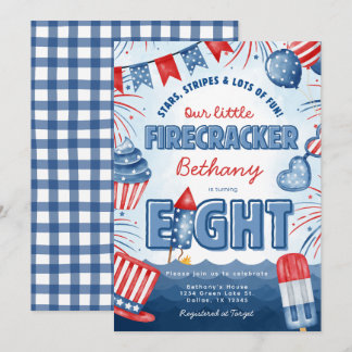 4th of July 8th Birthday Party Invitation Card