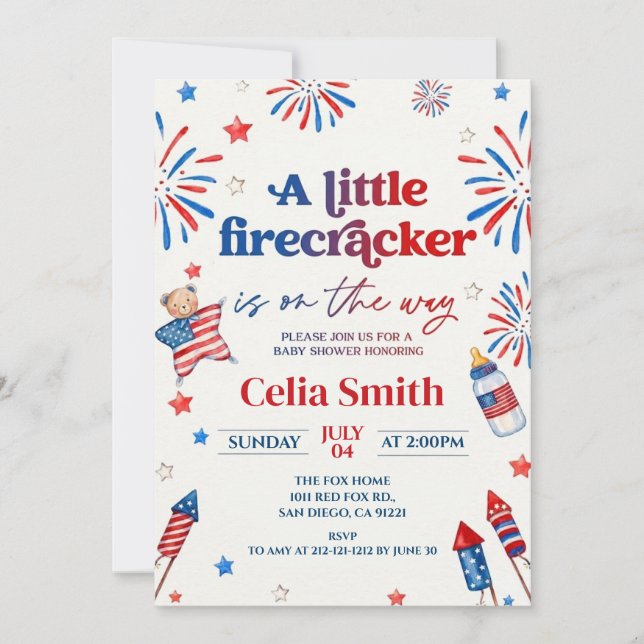 4th of July  a little Firecracker Baby Shower  Invitation (Front)