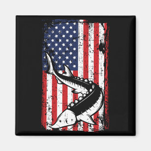 4th Of July Aamerican Flag Sturgeon Fishing Dad Magnet