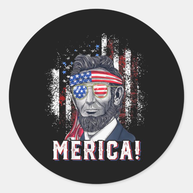 4th Of July Abraham Lincoln Sunglasses American Classic Round Sticker (Front)