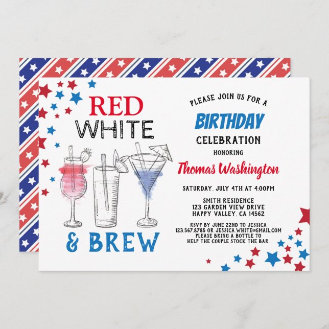 4th of July Adult Birthday Party Invitation (Front/Back)
