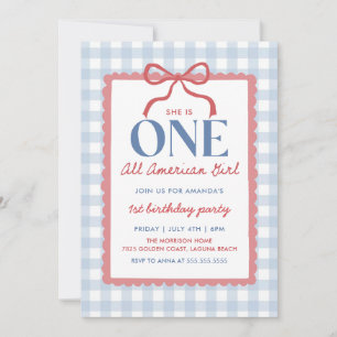 4th of July All American Bow Girl Birthday Invitation